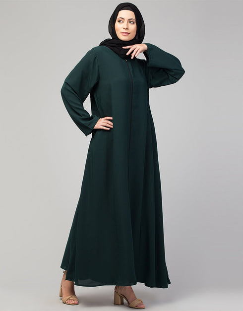 Trendy Basic Abaya with Front Zip for Everyday Comfort In the Color Green